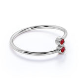 Lovely Duo 0.10 ct Round Lab-Created Ruby Bezel Stackable Ring
