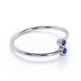 Lovely Duo Round Cut Cornflower Blue Sapphire and Petite Bezel Stackable Ring Band in White Gold