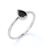 Gypsy Set 1 Carat Teardrop Cut Lab Black Diamond and Vintage Milgrain Engagement Ring in White Gold
