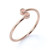 Lovely Duo Round Cut Baby Pink Morganite and Petite Bezel Stackable Ring Band in Rose Gold