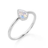 Gypsy Set 1 Carat Teardrop Cut Blue Moonstone and Vintage Milgrain Engagement Ring in White Gold