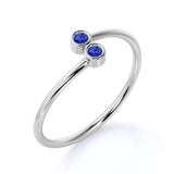 Lovely Duo Round Cut Cornflower Blue Sapphire and Petite Bezel Stackable Ring Band in White Gold