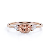 Unique East West 1.40 Carat Oval Cut Baby Pink Morganite and 7 Stone Diamond Engagement Ring in Rose Gold