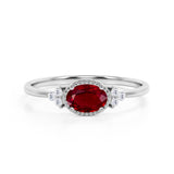 Unique East West 1.40 Carat Oval Cut Lab Ruby and 7 Stone Diamond Engagement Ring in White Gold