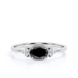 Unique East West 1.40 Carat Oval Cut Lab Black Diamond and 7 Stone Engagement Ring in White Gold