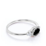 Unique East West 1.40 Carat Oval Cut Lab Black Diamond and 7 Stone Engagement Ring in White Gold