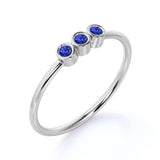 Classic Trilogy Round Shaped Dark Blue Lab-Created Sapphire and Minimalist Bezel Stackable Ring Band in White Gold