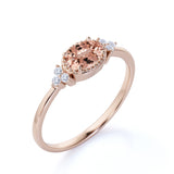 Unique East West 1.40 Carat Oval Cut Baby Pink Morganite and 7 Stone Diamond Engagement Ring in Rose Gold