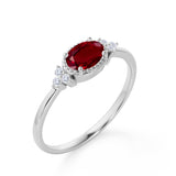 Unique East West 1.40 Carat Oval Cut Lab Ruby and 7 Stone Diamond Engagement Ring in White Gold