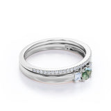 Trio Stone 1 carat Round Moss Agate and Moissanite Bridal Set in Rose Gold