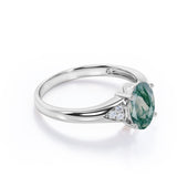 0.55 carat Oval Moss Agate and Moissanite Engagement Ring For Her