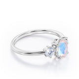 Simple Trio Stone 0.8 carat Oval Moonstone and Diamond Engagement Ring in Rose Gold