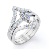 Double Kite Shape 0.8 carat Kite Moissanite and Diamond Trio Ring Set in White Gold