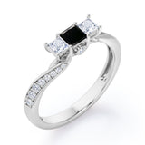 Scale Bridge Accent 0.65 carat Princess Black Diamond Twisted Wave Engagement Ring in Rose Gold