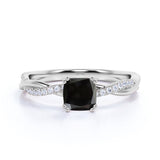 0.75 ct Cushion Lab Black Diamond Infinity Engagement Ring