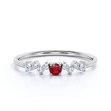 Minimalist 0.35 Carat Round Shaped Lab Ruby and Antique Diamond Engagement Ring in White Gold