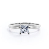 Certified Solitaire 1 Carat Princess Cut Moissanite Prong Set Promise Ring In 18K White Gold Plating Over Silver