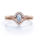 Bezel 1.75 Carat Almond Shape Aquamarine and Diamond Contour Wedding Set in Rose Gold