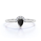 Crown 0.65 Carat Almond Shape Lab Black Diamond and Tiara Engagement Ring in White Gold
