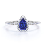 Pave 1.75 Carat Pear Cut Australian Blue Sapphire and Diamond Vintage Engagement Ring in White Gold