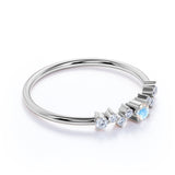 Minimalist 0.35 Carat Round Shaped Blue Moonstone and Antique Diamond Engagement Ring in White Gold