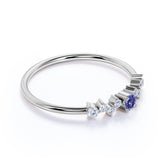 Minimalist 0.35 Carat Round Shaped Violet Tanzanite and Antique Diamond Engagement Ring in White Gold