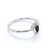 Crown 0.65 Carat Almond Shape Lab Black Diamond and Tiara Engagement Ring in White Gold