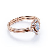 Bezel 1.75 Carat Almond Shape Aquamarine and Diamond Contour Wedding Set in Rose Gold