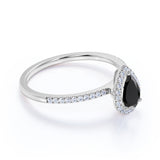 Pave 1.75 Carat Pear Cut Lab Black Diamond and Vintage Engagement Ring in White Gold