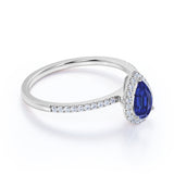 Pave 1.75 Carat Pear Cut Australian Blue Sapphire and Diamond Vintage Engagement Ring in White Gold