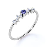 Minimalist 0.35 Carat Round Shaped Violet Tanzanite and Antique Diamond Engagement Ring in White Gold
