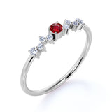 Minimalist 0.35 Carat Round Shaped Lab Ruby and Antique Diamond Engagement Ring in White Gold