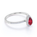 Pave 1.75 Carat Pear Cut Lab Ruby and Diamond Vintage Engagement Ring in White Gold