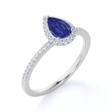 Pave 1.75 Carat Pear Cut Australian Blue Sapphire and Diamond Vintage Engagement Ring in White Gold