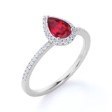 Pave 1.75 Carat Pear Cut Lab Ruby and Diamond Vintage Engagement Ring in White Gold