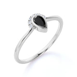Crown 0.65 Carat Almond Shape Lab Black Diamond and Tiara Engagement Ring in White Gold