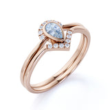 Bezel 1.75 Carat Almond Shape Aquamarine and Diamond Contour Wedding Set in Rose Gold
