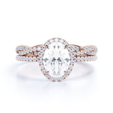 Unique 1.75 Carat Oval Cut Moissanite Wedding Bridal Ring Set in 18k Rose Gold Over Silver