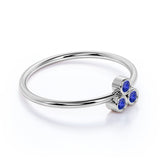 Petite Round Cut Royal Blue Sapphire and Vintage Style Stackable Ring Band in White Gold