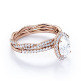 Unique 1.75 Carat Oval Cut Moissanite Wedding Bridal Ring Set in 18k Rose Gold Over Silver