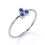 Petite Round Cut Royal Blue Sapphire and Vintage Style Stackable Ring Band in White Gold