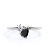 Asymmetrical 1.65 Carat Pear Shape Lab Black Diamond and Classic Engagement Ring in White Gold