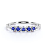 5 Stone Round Deep Blue Sapphire and Antique Style Stackable Ring Band in White Gold