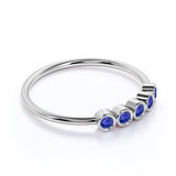 5 Stone Round Deep Blue Sapphire and Antique Style Stackable Ring Band in White Gold