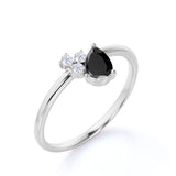Asymmetrical 1.65 Carat Pear Shape Lab Black Diamond and Classic Engagement Ring in White Gold