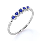 5 Stone Round Deep Blue Sapphire and Antique Style Stackable Ring Band in White Gold