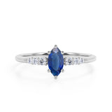 Pave 1.75 Carat Marquise Cut Peacock Blue Sapphire and Diamond 6 Prong Engagement Ring in White Gold