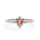 Pave 0.8 Carat Marquise Cut Pink Salmon Morganite and Diamond 6 Prong Engagement Ring in Rose Gold