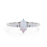 Pave 0.6 Carat Marquise Cut White Opal and Diamond 6 Prong Engagement Ring in White Gold