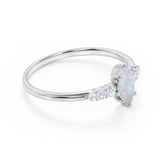 Pave 0.6 Carat Marquise Cut White Opal and Diamond 6 Prong Engagement Ring in White Gold